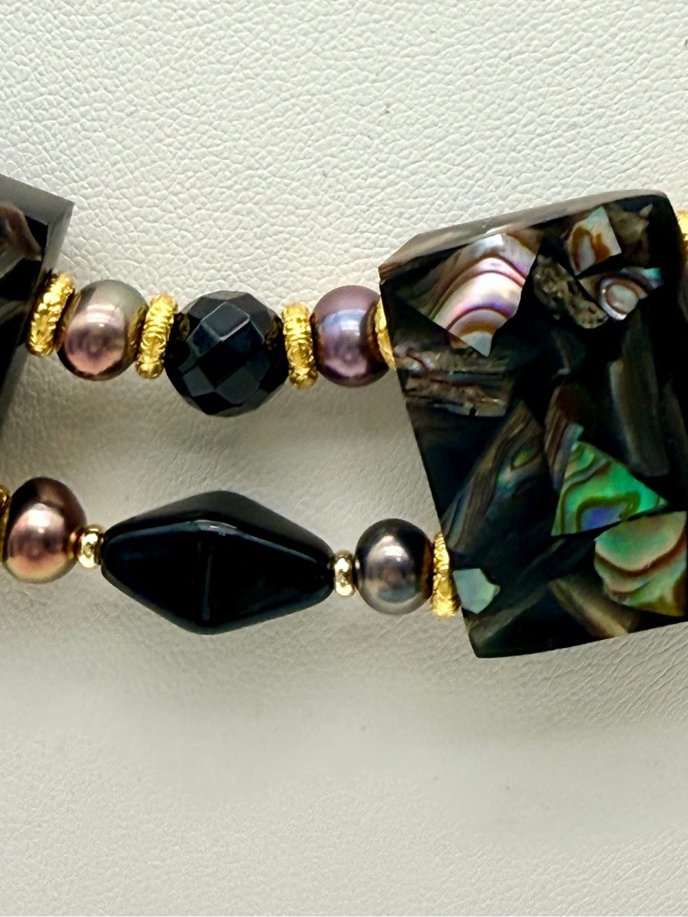 Artisan Double-Strand Black Abalone Inlay Necklace & Fresh Water Pearl Necklace - Picture 5 of 6